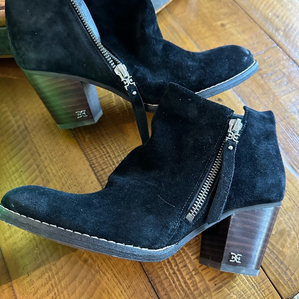 Sam Edelman Black Suede Ankle Booties with Zipper